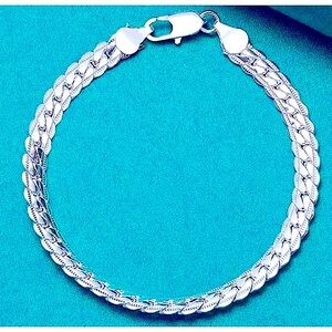 Flat Figaro Chain Bracelet | White Gold Plated Sterling Silver‎